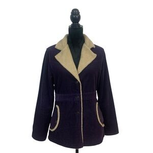 Baleno VTG Woman L Royal Purple Y2K Button Down Corduroy Sherpa Lined Jacket